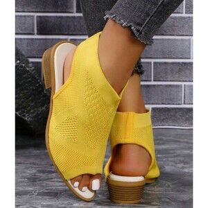 Yellow Peep Flat Open Toe Perforated Sandals Size 9.5 (41)